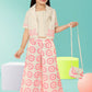 Beige & Pink Floral Co-ord Set with Mini Sling Bag for Girls