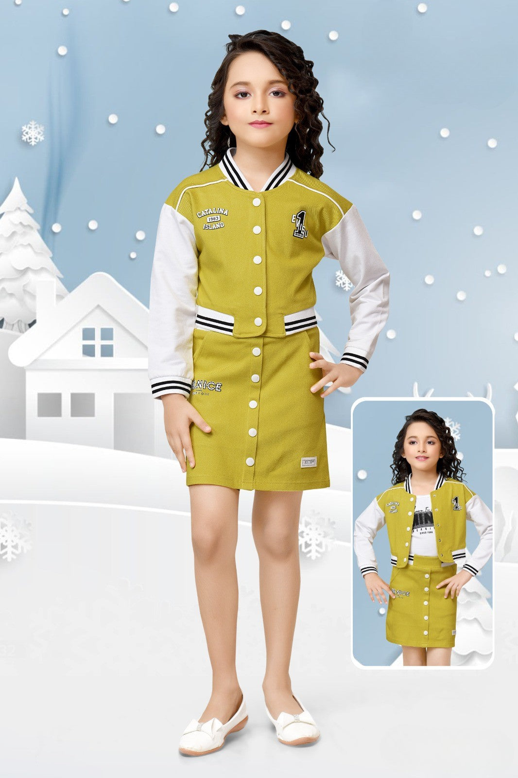 Mustard Varsity Jacket & Skirt Co-ord Set for Girls