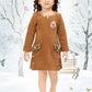 Rust Brown Corduroy Winter Dress with Floral Pocket Detailing