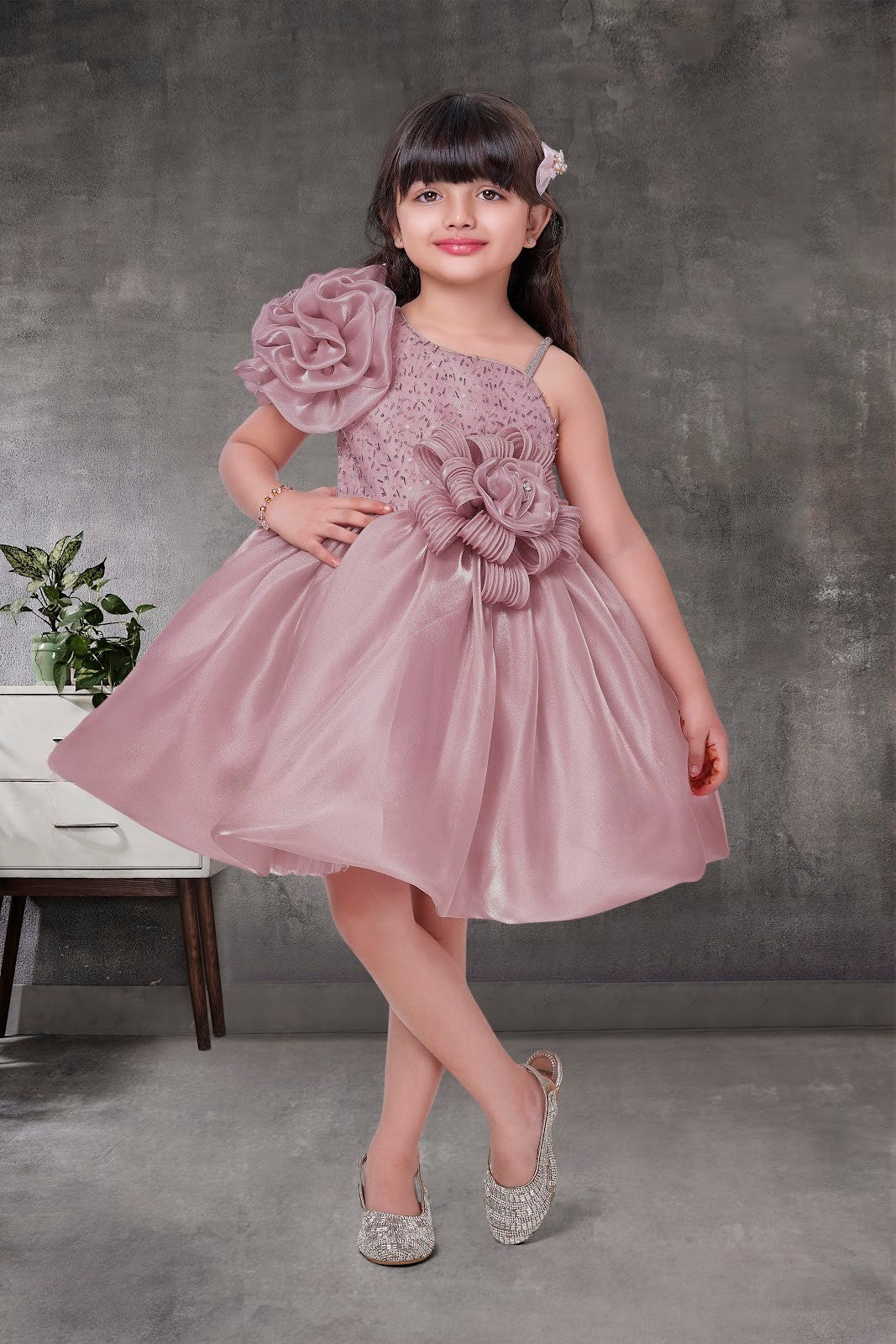 Light Peach One-Shoulder Designer Party Dress