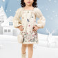 Ivory Floral Embroidered Puff-Sleeve Winter Dress