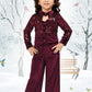 Wine Maroon Velvet Sequin Co-Ord Set for Girls