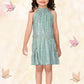 Sea Green Girls’ Sleeveless Gathered Party Dress