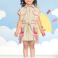 Beige Girls’ Sleeveless Utility Dress with Crochet Fringe Detail
