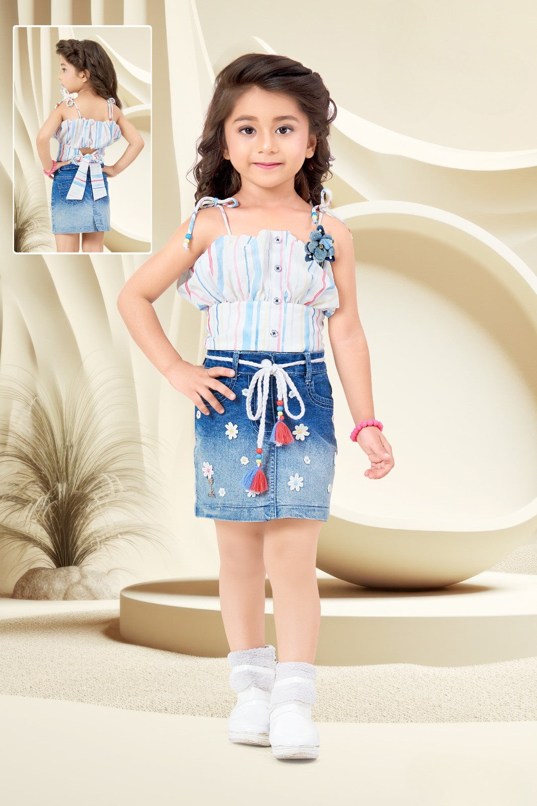 Rust Girls’ Corduroy A-Line Dress with Embellished Pockets & Appliqué