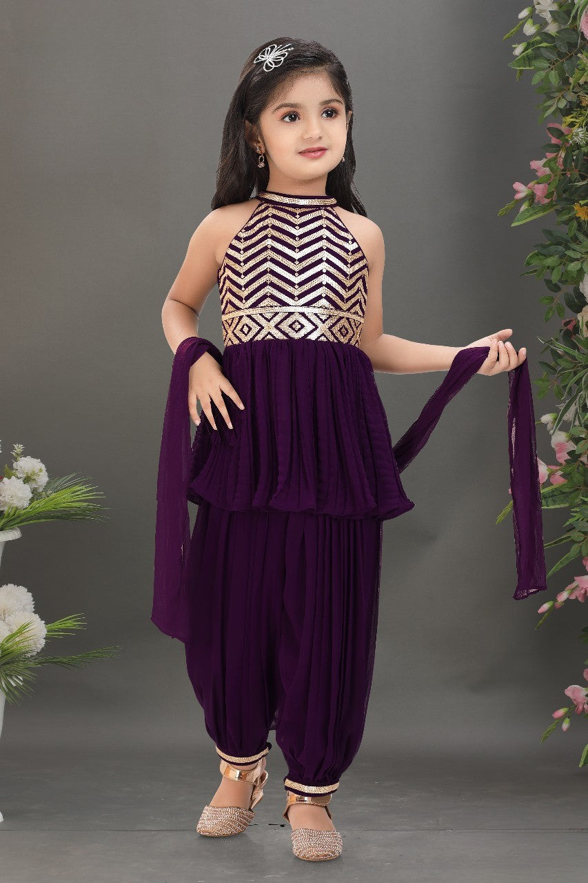 Purple Glam Party Dhoti Set