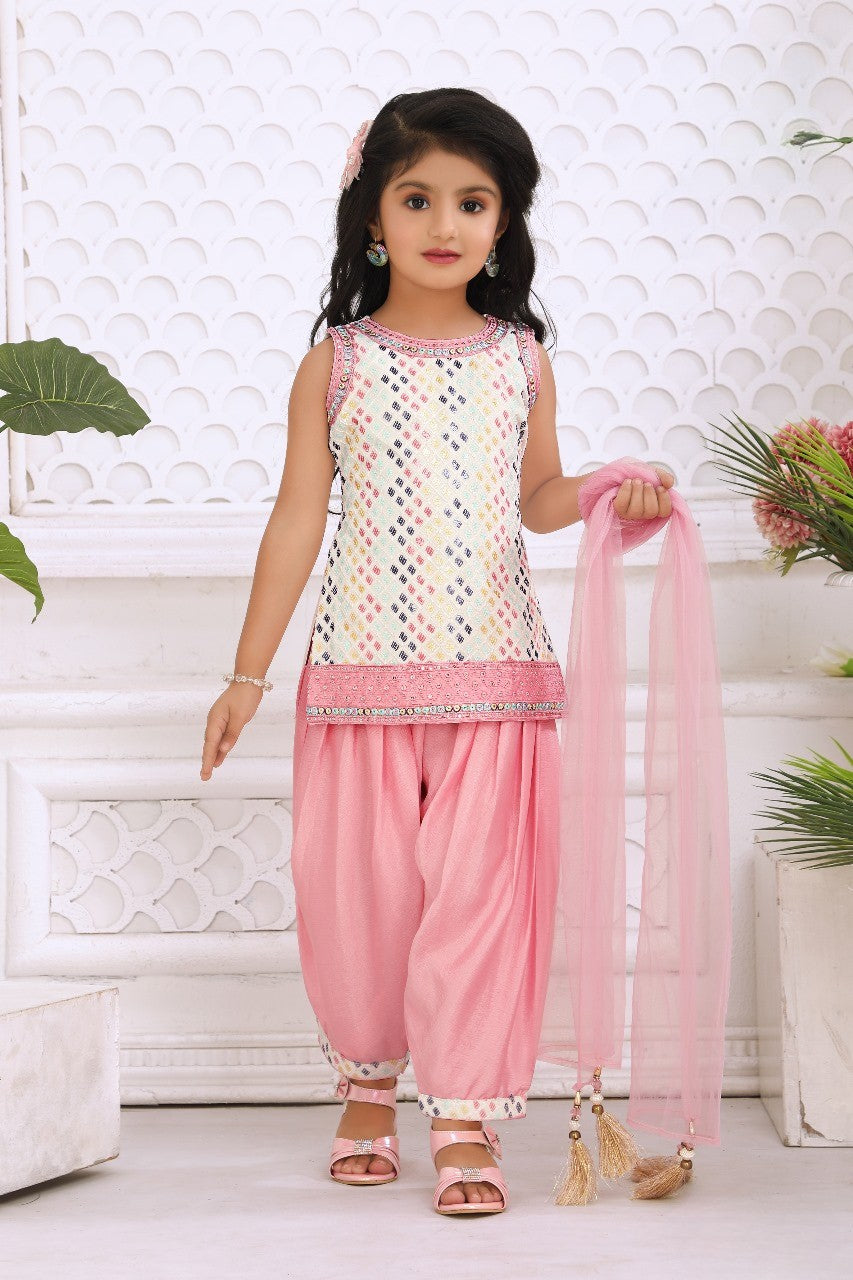 Pink Party Sparkle Patiala Dhoti Set