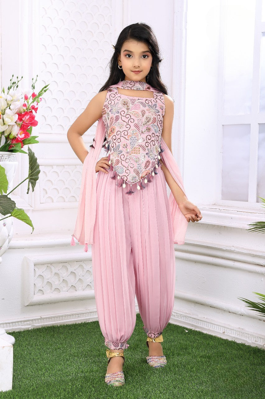 Pink Celebration Embroidered Dhoti Set