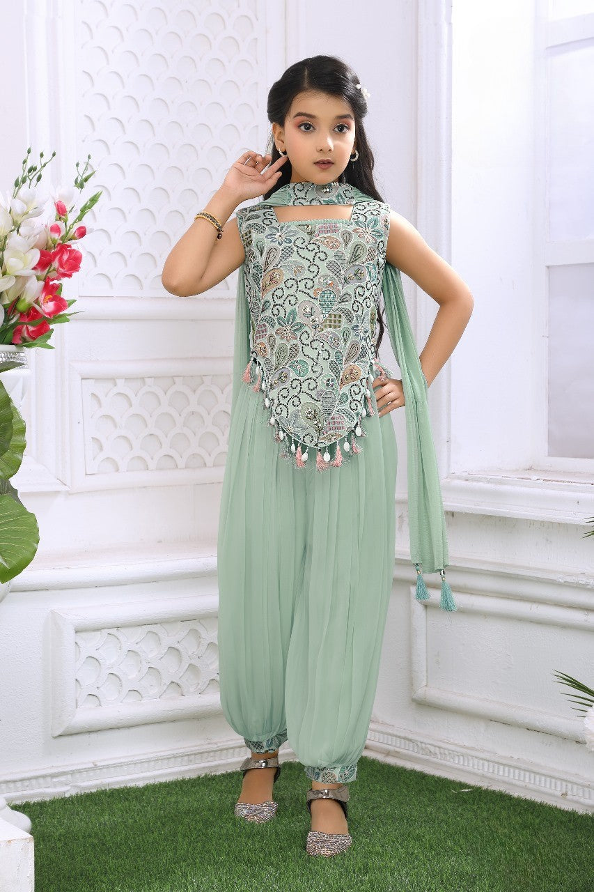 Mint Green Sparkle Embroidered Dhoti Set