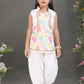 White & Multicolor Princess Floral Dhoti Set
