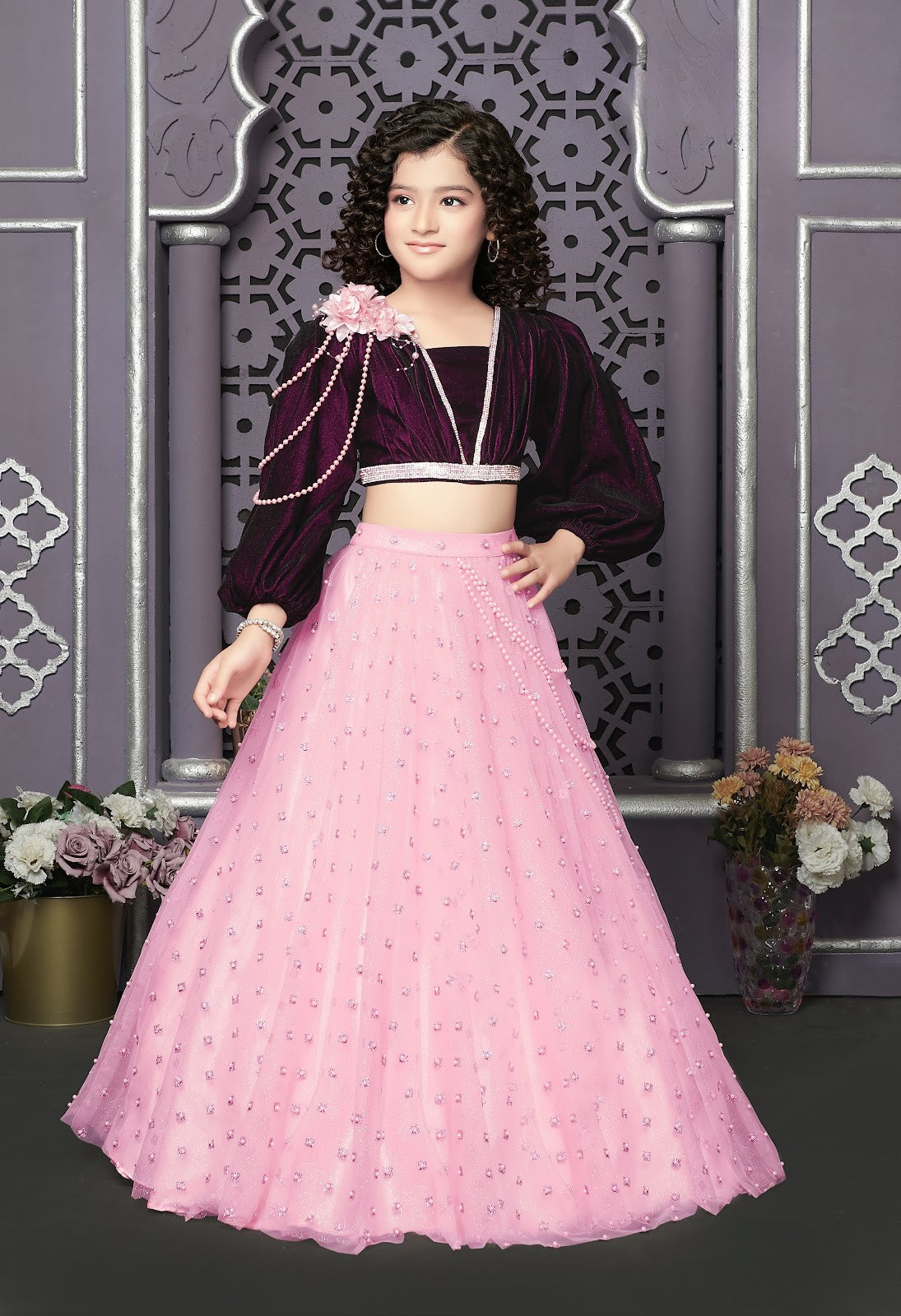 Midnight Plum & Pink Pearl Lehenga Set