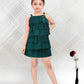 Green Glam Ruffle Layered Party Dress for Girls
