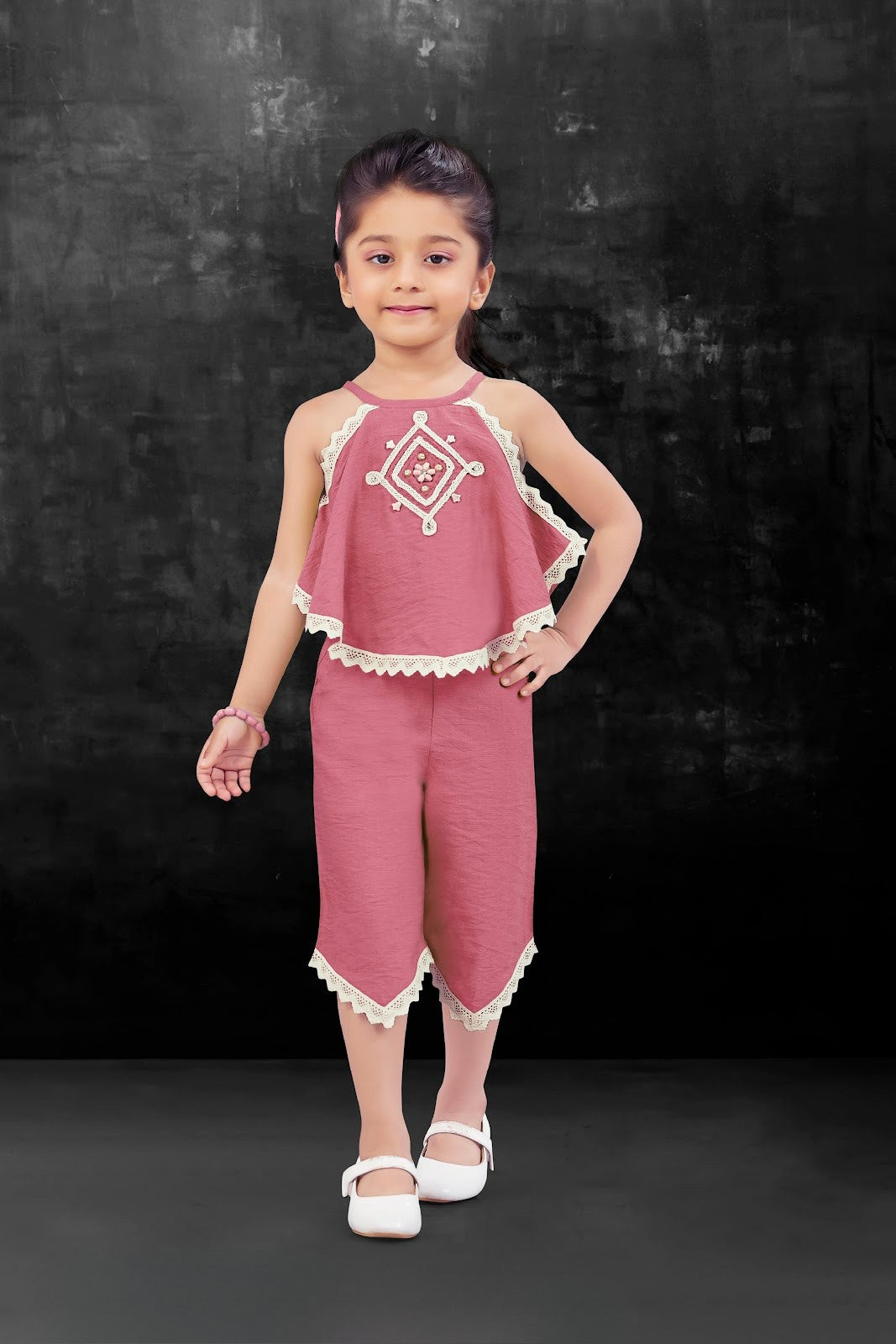 Pink Princess Lace Trim Festive Top & Pant Set