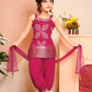 Magenta Princess Embroidered Dhoti Set for Girls
