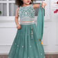 Teal Princess Embroidered Lehenga Choli Set for Girls