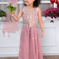 Dusty Pink Princess Embroidered Palazzo Set for Girls