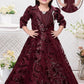 Maroon Princess Sequin Party Gown with Detachable Jacket