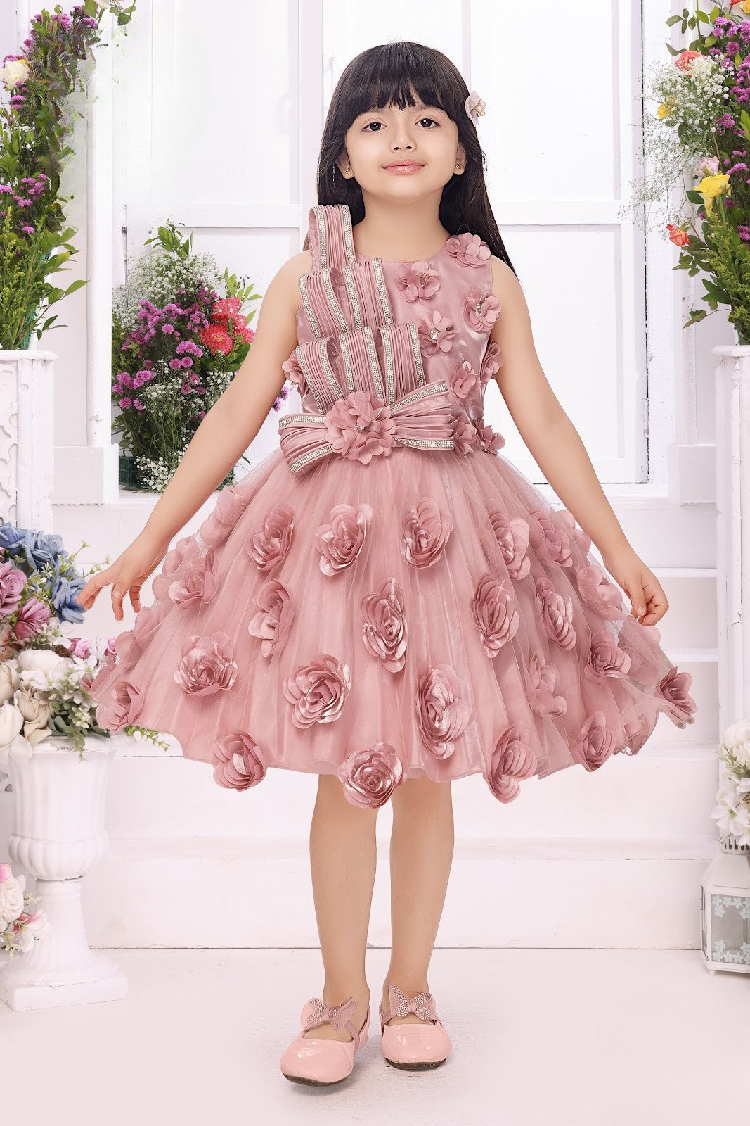 Dusty Rose Princess 3D Flower Party Dress