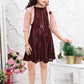 Maroon Princess Pleated Dress with Pink Shrug Set
