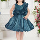 Teal Princess Sequin Flower Bubble Party Dress