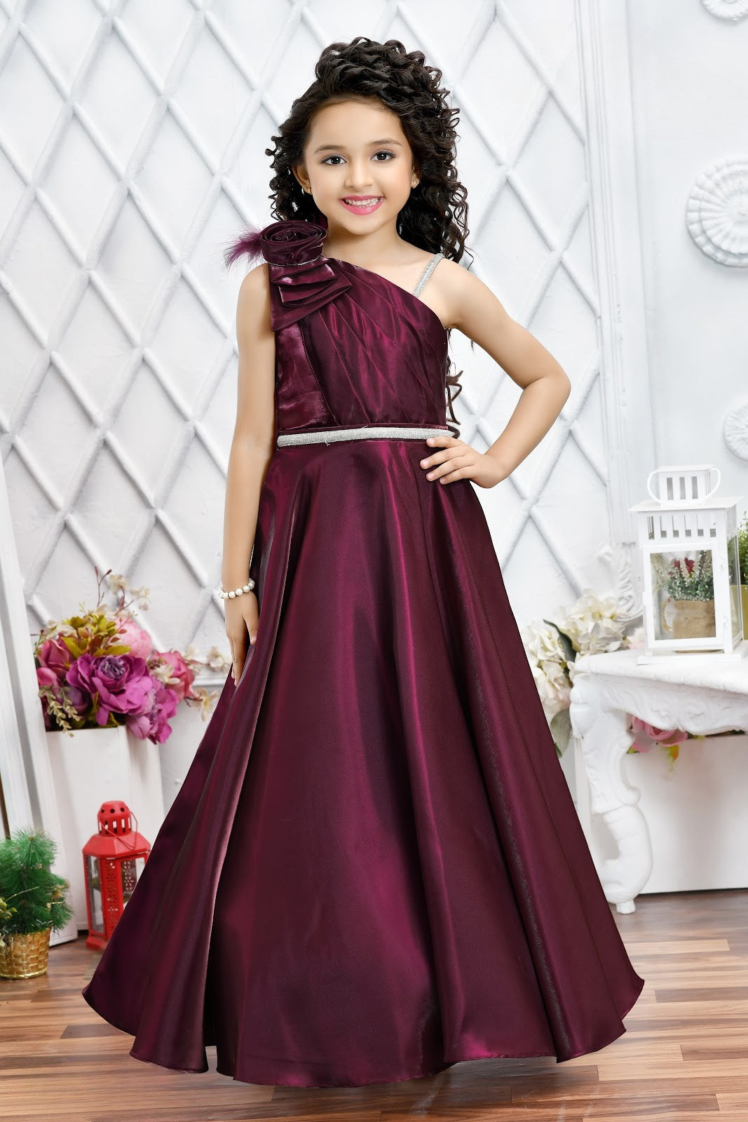 Wine Glam One Shoulder Party Gown