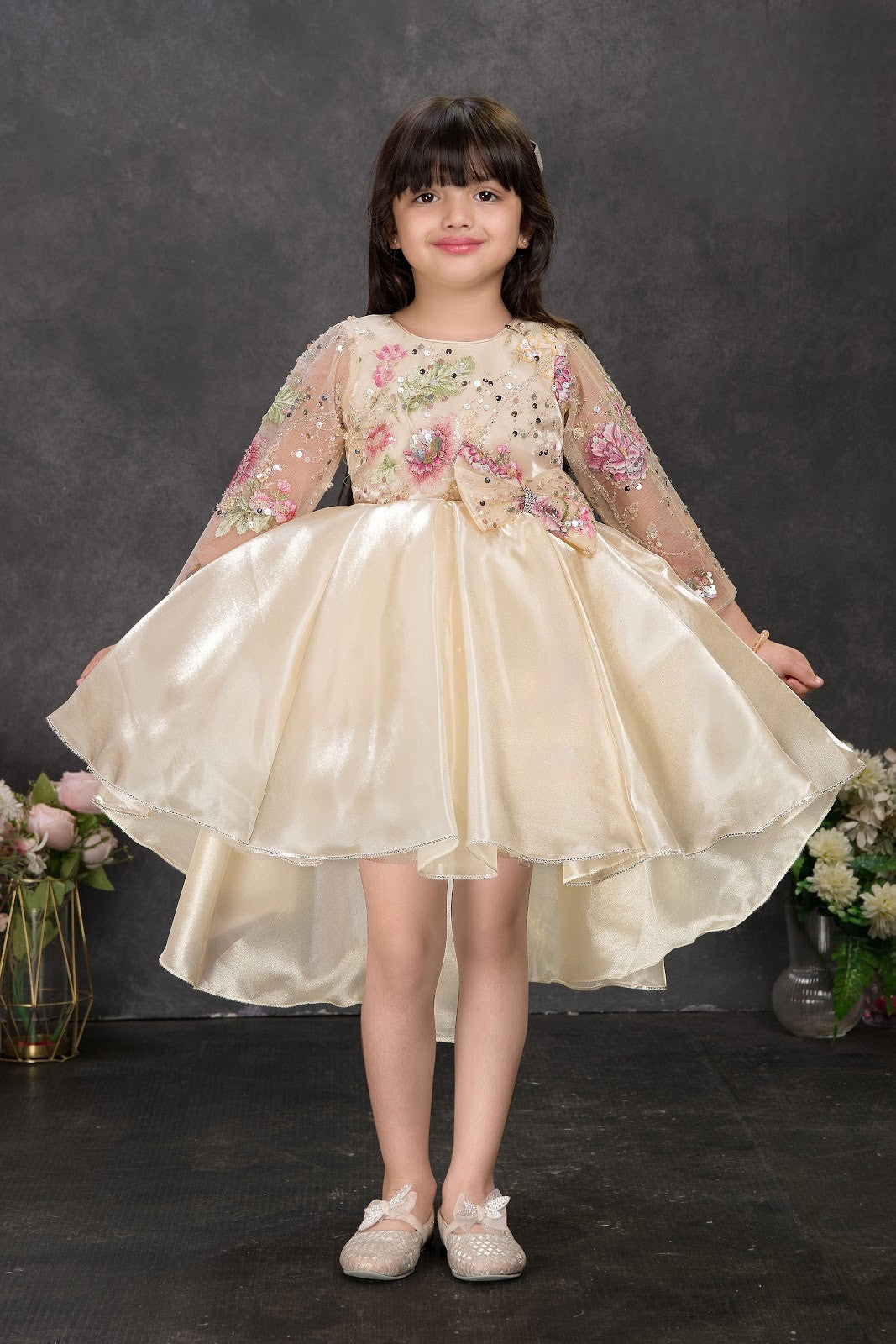 Champagne Floral Sparkle Princess Dress