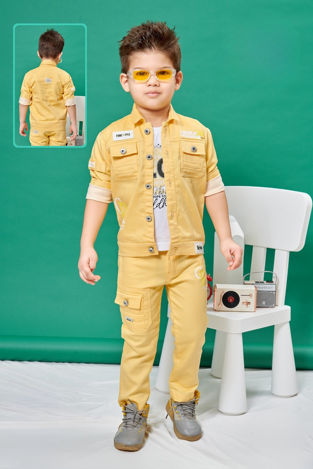 Yellow Adventure Boys Cargo Jacket Set