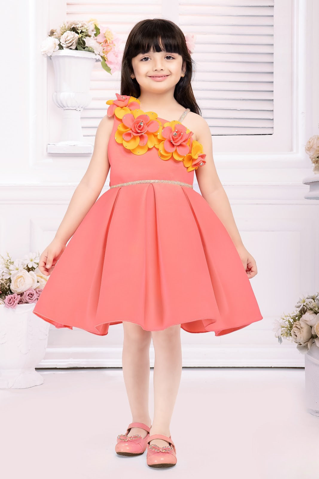 Peach Princess Floral Celebration Dress