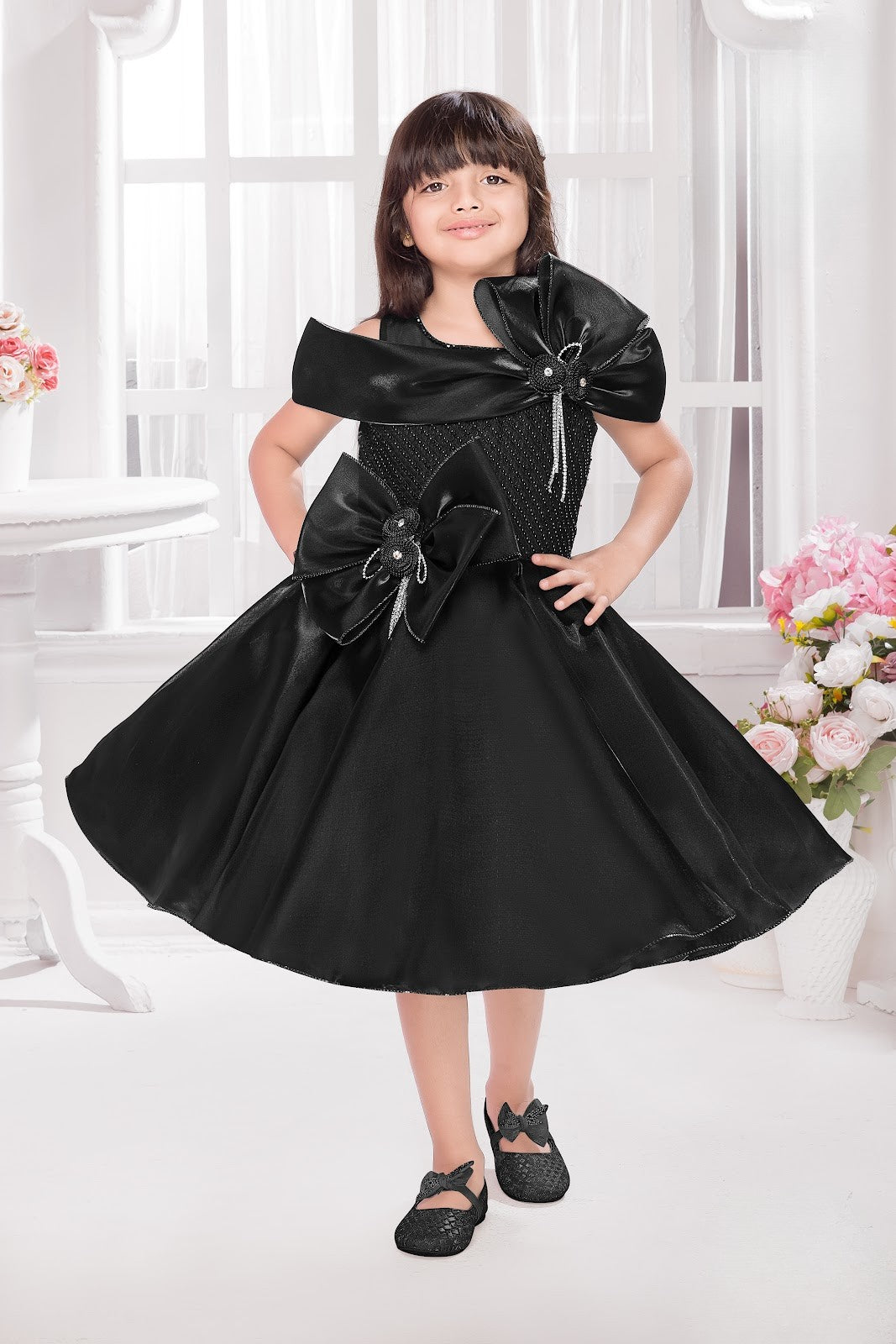 Black Glam Sparkle Bow Party Dress