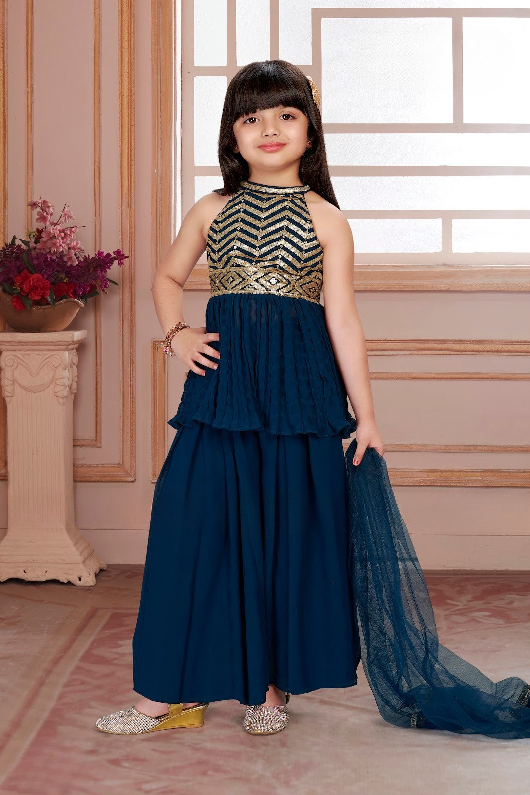 Navy Blue Glam Georgette Princess Gown