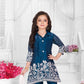Navy Blue Glam Floral Embroidered Party Suit