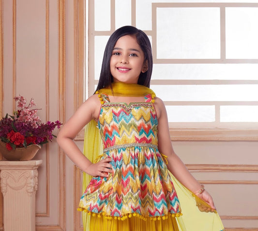 Multicolor Zigzag Peplum with Mustard Patiala Set