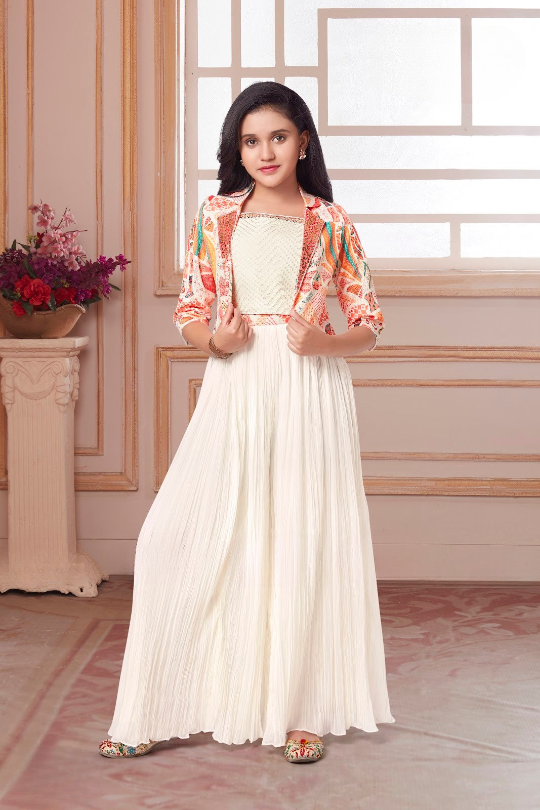 White Celebration Jacket Style Gown Set