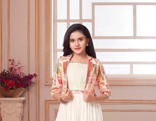 White Celebration Jacket Style Gown Set