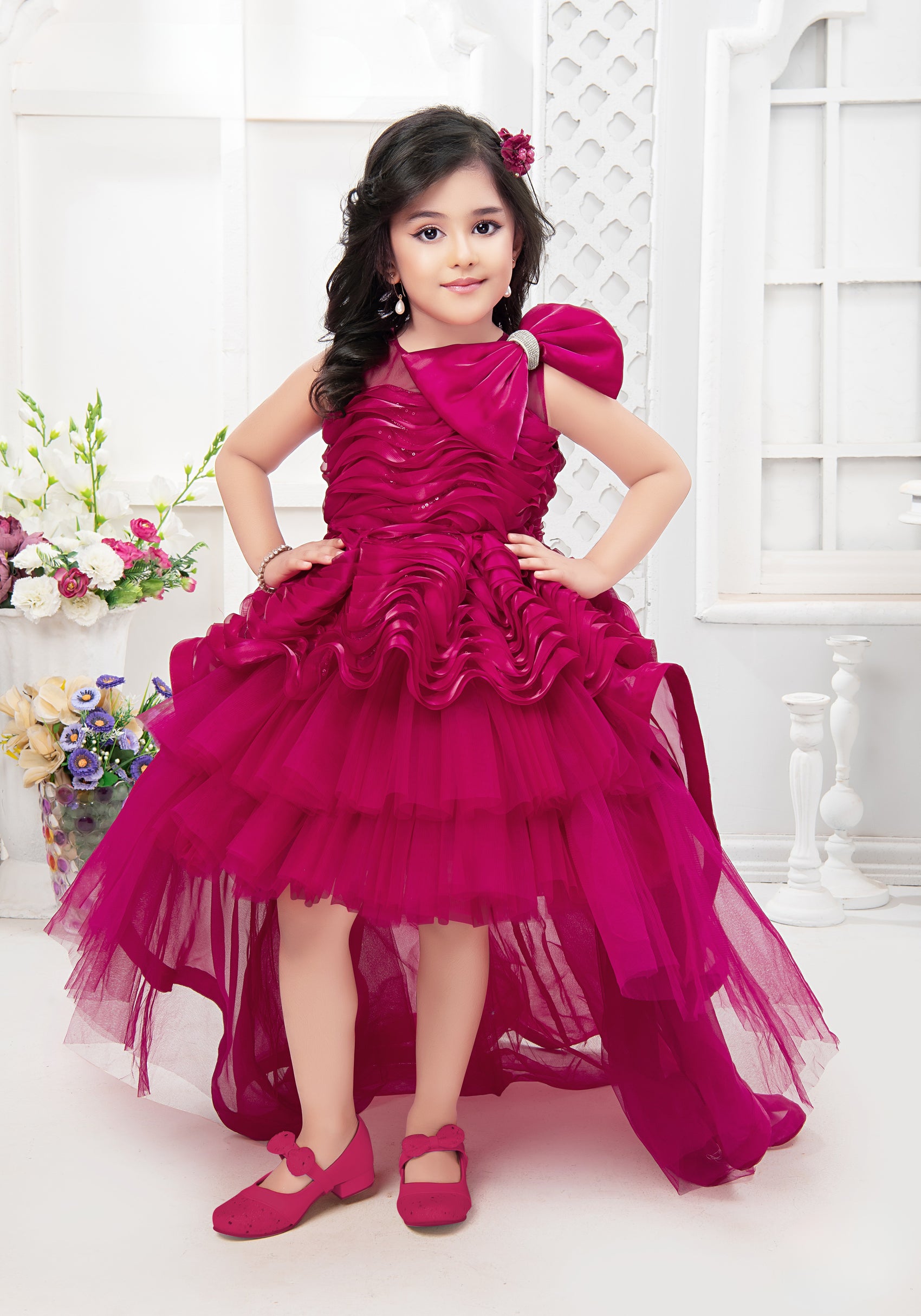 Magenta Princess Glam High-Low Party Dress