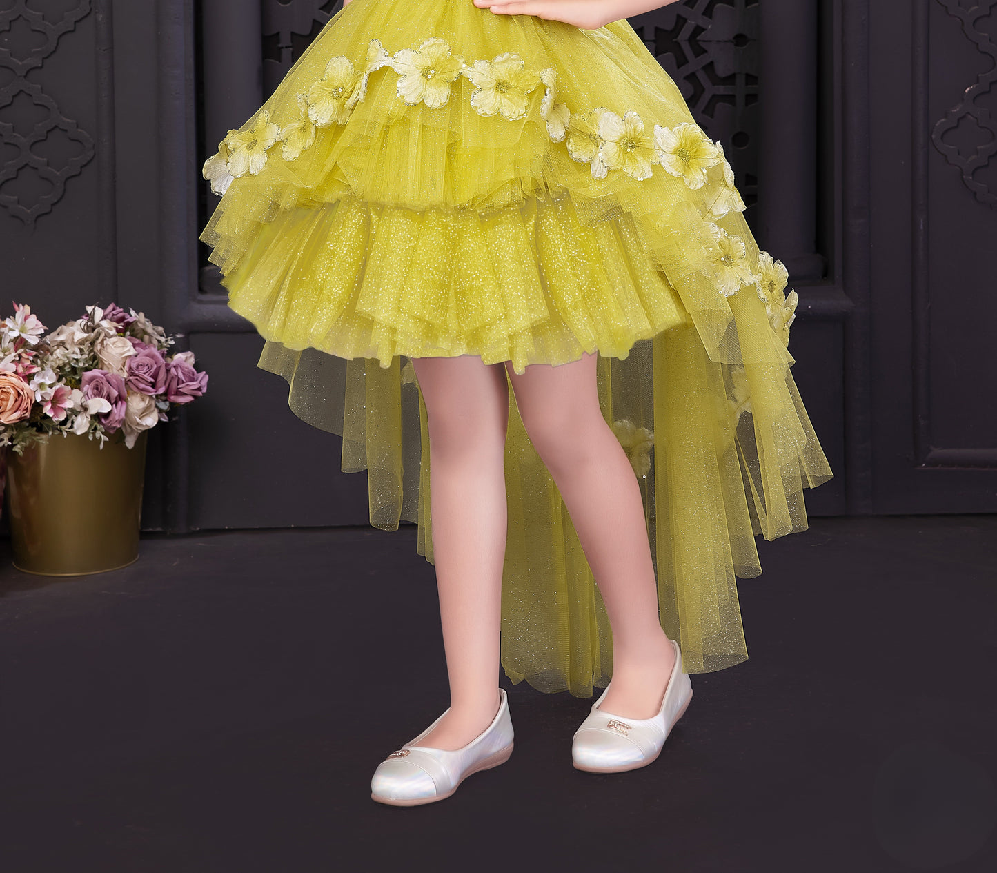 Yellow Princess High-Low Ruffle Party Dress