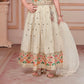 Cream & Multicolor Mirror-Embroidered Festive Lehenga Set