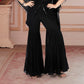 Black Sequin Drape Top with Ruffled Sharara & Embroidered Cape