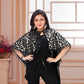 Black Sequin Drape Top with Ruffled Sharara & Embroidered Cape