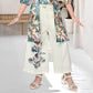 White & Multicolor Girls’ Floral Embroidered Plazo Set with Long Shrug