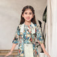 White & Multicolor Girls’ Floral Embroidered Plazo Set with Long Shrug
