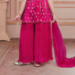 Rani Pink Halter Top with Pleated Sharara & Multicolor Embroidery