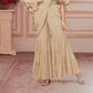 Beige Embellished Crop Top & Sharara Set with Net Cape