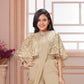 Beige Embellished Crop Top & Sharara Set with Net Cape