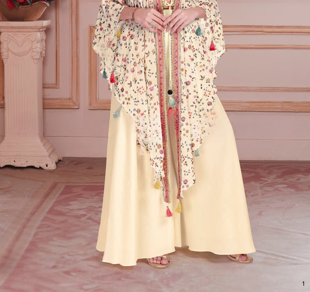 Buttermilk Elegant Floral Cape Pallazo Set