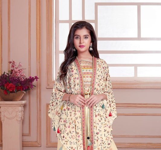 Buttermilk Elegant Floral Cape Pallazo Set