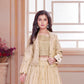 Beige & Gold Girls’ Embroidered Jacket Lehenga Set