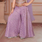 Lavender Girls’ Embroidered Top with Palazzo & Dupatta Set