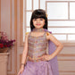 Lavender Girls’ Embroidered Top with Palazzo & Dupatta Set