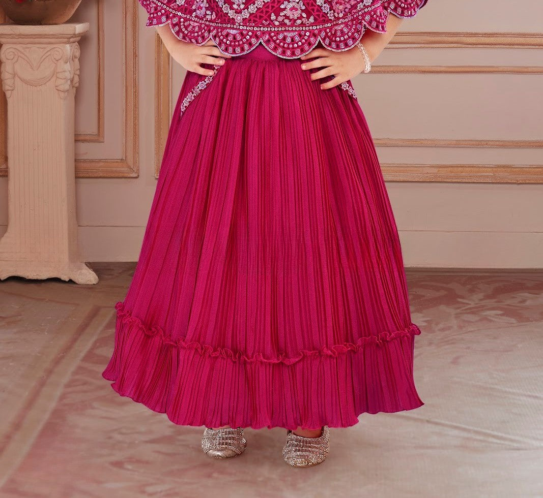 Rani Pink Girls’ Embroidered Cape Gown Set